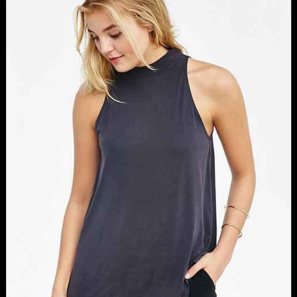 Dark Gray “Suede” Mock Turtleneck Tank